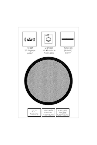 West Home Dijital Baskı Yıkanabilir Kaymaz Taban Salon Halısı Mutfak Halısı Koridor Halısı Wh 445 Grey Yuvarlak