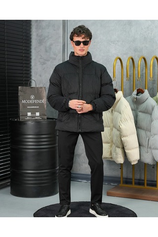 Modefendi Yüksek Kalite Oversize Elyaf Yapılı Kadife Mont Siyah