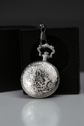 Büro Ev Ofis Hediyesi İçin Kutulu Silver Stil Camlı Köstekli Saat