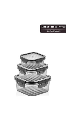 Quick Sızdırmaz Saklama Kabı Seti 3'lü Set, 1,4 Lt + 800 Ml + 400 Ml Füme