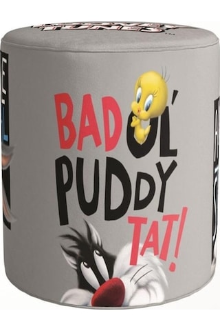 Grey Tweety Puf Warner Bros Lisanslı Ürün, Süet Kumaş, Uluslararası Solmama Sertifikası Çok Renkli
