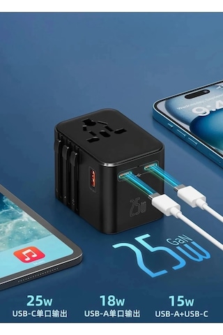 25w Evrensel Seyahat Adaptörü, Eu/us/uk/au Priz Dönüştürücü,