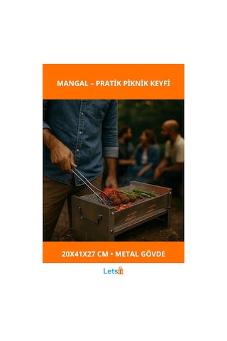 Katlanabilir Metal Mangal 20x41x27 Cm Pratik Taşıma Koluyla