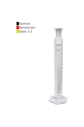 Borox Cam Çalkalamalı Mezür 250 ML Plastik Tıpalı Dereceli