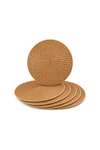 Lexroo Sogud Hasır Supla 6 Lı Set - 32 Cm Yuvarlak Amerikan Servis - Kahverengi