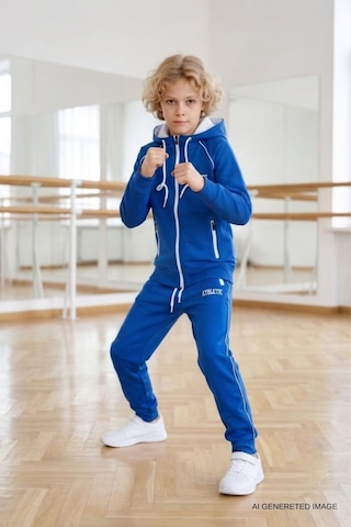 Pina Kids Erkek Çocuk Scuba Atheletic Reglan Kol Kapüşonlu Dalgıç Kumaş Eşofman Takımı Esf7028 Saks