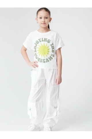 Kız Çocuk Pamuklu Güneş Kabartma Baskılı Bluz-13864-ekru Ysl Ekru - Yeşil