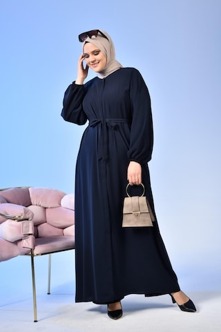 Kadin Buyuk Beden Tesettur Ferace Fermuarlı Yandan Baglamalı Kusaklı Ferace Elbise Oversize 001