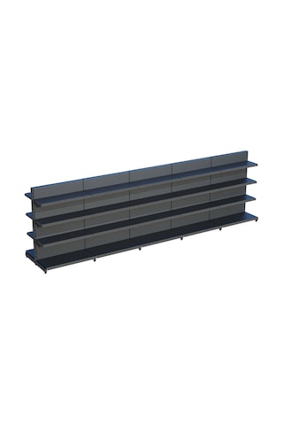 Çift Yönlü Market Orta Reyon Rafı 4 Katlı Antrasit, 5 Ünite W450 H140 D30/40 Cm Siyah Çift Yönlü Market Orta Reyon Rafı 4 Katlı Antrasit, 5 Ünite W450 H140 D30/40 Cm Siyah