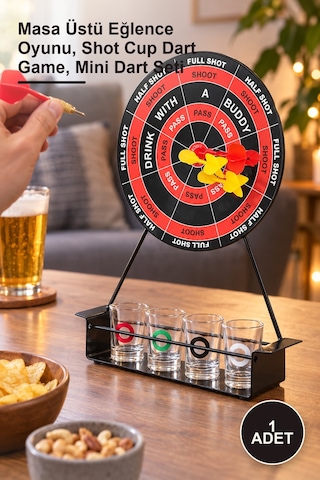 1 Adet Shot Bardaklı Dart Oyunu Masa Üstü Eğlence Oyunu, Shot Cup Dart Game, Mini Dart Seti