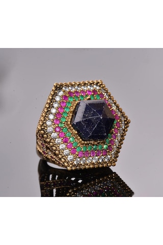 Gerçek Doğal Safir Taşlı Yüzük, 12.35 Karat, Gümüş Unisex Hurrem Sultan Yüzüğü Gümüş