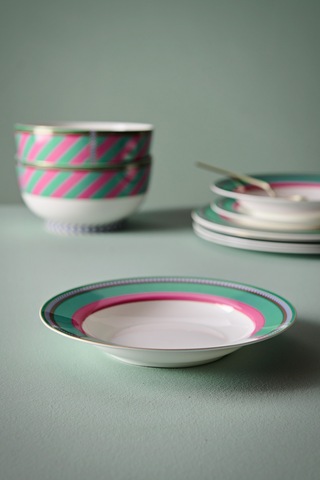 Pembe Yeşil Porselen Çukur Tabak 23,5 Cm