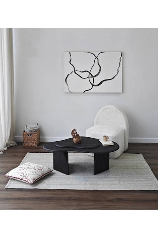 Meltedi Masif Ağaç Tasarım Orta Sehpa 96 X 65cm Siyah