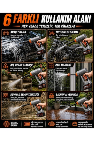 21v Şarjlı Araba Yıkama Makinesi 335psı 18000rpm Çift Batarya 25000mah Araç Tazyikli Su Pompası -