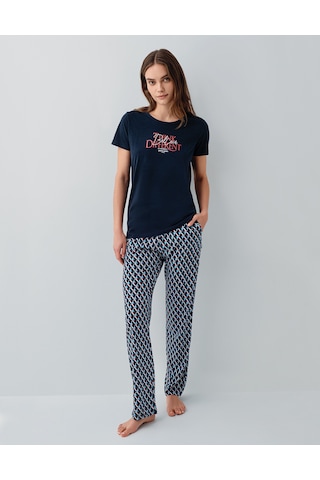 Pierre Cardin 9157 Modal Pamuk Cepli Kısa Kol Kadın Pijama Takımı Lacivert