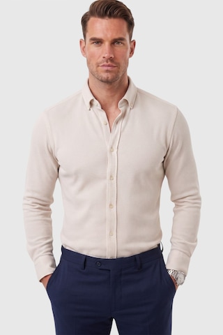 Rizzup Erkek %97 Pamuk Slim Fit Dar Kesim Petek Dokulu Likralı Örme Bej Gömlek 2600707