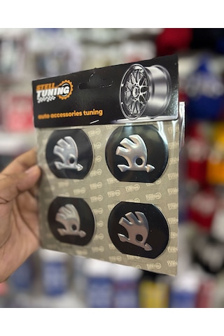 Universal Araç Uyumlu, Skoda Jant Göbeği Arması, Sticker 4'lü Set 60mm Gümüş