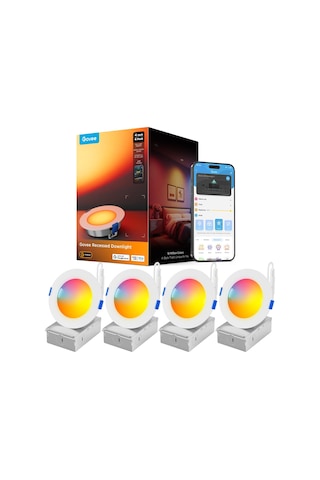 Govee Smart Led Gömme Spot Işıklar 11w, Rgbww Gömme Işıklar 120 Mm Kısılabilir, Matter Ve Alexa 850lm İle Uyumlu Ultra Düz Tavan Spotları, Banyo, Mutfak, Oturma Odası İçin Gömme Spotlar, 4'lü Paket Siyah