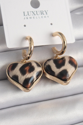 Pirinç Gold Renk 3d Leopar Model Kadın Küpe Çok Renkli