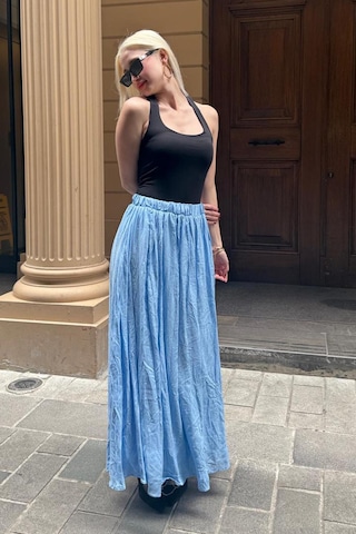 Madmext Bebe Mavisi Vual Kumaş Basic Kadın Uzun Boy Kadın Etek Mg2366 Bebe Mavisi