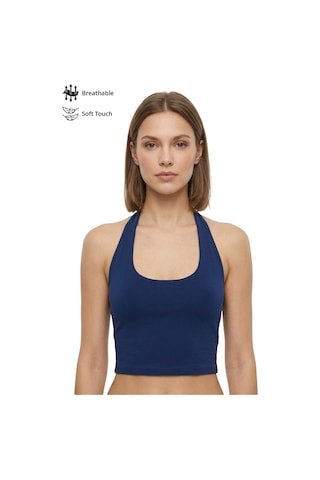 Cottonhıll Lacivert Viskon Halter Yaka Sırt Dekolteli Kadın Crop Atlet