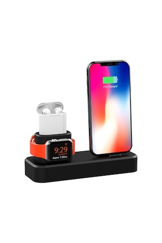 3In1 Apple Uyumlu iPhone+Iwatch+Ipods Silikon Şarj Standı Telefon Tutucu (502868842)