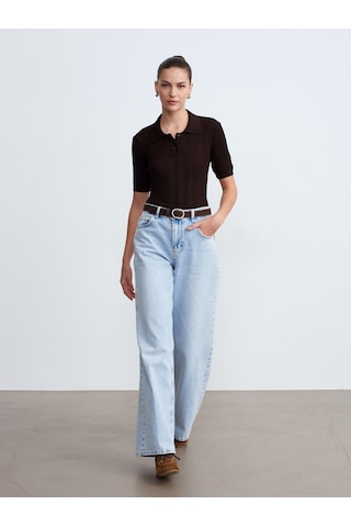 Dilvin 72288 Pamuk Kemerli Wide Leg Jean-mavi 34