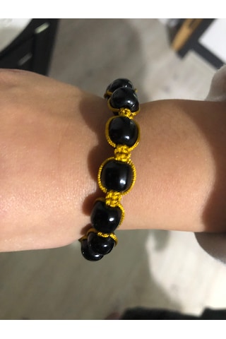 Siyah Boncuklu Bijuteri Bileklik Altın