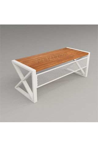 Deryawood Leva Masif Ahşap Bilgisayar Masası-beyaz Ayak-85x220x76 Cm Açık Ceviz