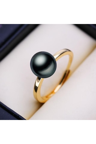 Siyah Lsooyh Moda Ayarlanabilir Yüzük Tatlısu Inci Yüzükler Kadınlar Için Basit Altın Renk Yüzük Takı Doğum Günü Hediyesi Siyah