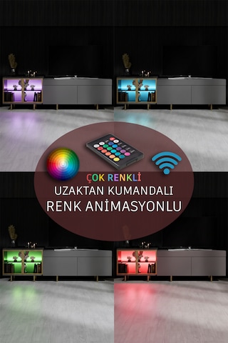Vienna Gold Demir Ayaklı Rgb Led Işık Sistemli Antrasit Tv Ünitesi Tv Sehpası Antrasit - Altın