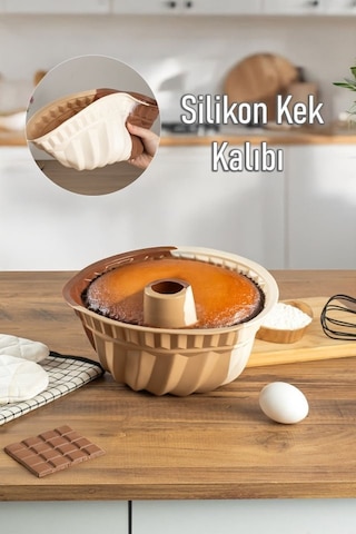 Porsima 193 Silikon Kek Kalıbı, Tart Kalıbı 23 Cm Gıda İle Temasa Uygun Beyaz - Kahverengi