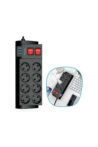 Isıya Dayanıklı Termal Akım Korumalı 2 Metre 16a 4000w 8li Priz Ve 3 Usb Li Uzatma Kablosu Çok renkli