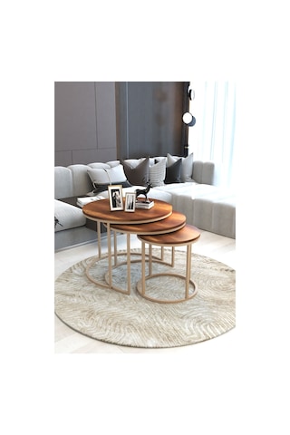 Faymend Giant Lüks 3'lü Orta Sehpa Modern Cappucino Barok Cappucino