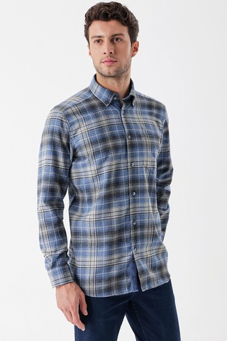 Koyu Mavi Uzun Kollu Ekoseli Gabardin Sert Yaka Cepli Garnili Casual Comfort Fit Gömlek 1004235112-koyu Mavi Koyu Mavi