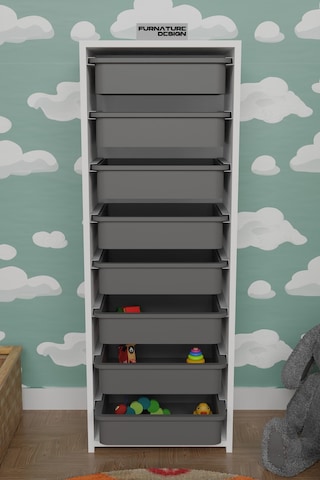 8 Sepetli Çok Amaçlı Dolap Oyuncak Mutfak Dolabı - Beyaz-gri