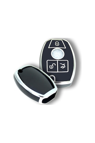 Mercedes Benz 2001-2016 Arası Uyumlu Be Tip Siyah-Gümüş Oto Anahtar Kumanda Kabı Kılıf Oto Anahtarlık