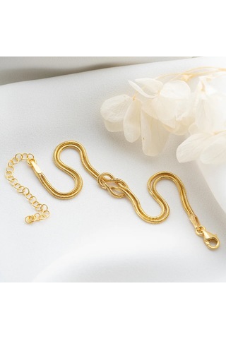 Vaoov 925 Ayar Gümüş Aşk Düğümü Çift Bilekliği Altın - Gümüş