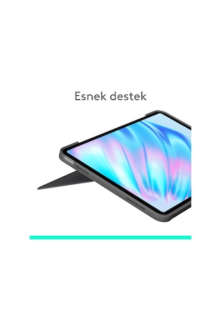 Logitech Combo Touch 11 İnç Apple Uyumlu iPad Air M2 İle Türkçe Klavyeli Tablet Kılıfı - Gri