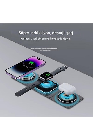 Katlanabilir 3'ü 1 Arada Kablosuz Hızlı Şarj İstasyonu