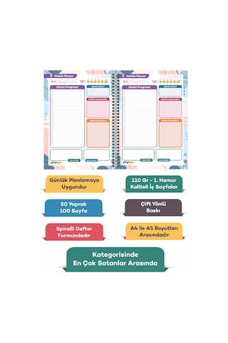 Gri Kelebek Spiralli Günlük Planlama Defteri - 100 Sayfa - 17x24 Planlayıcı Defter Beyaz - Mor