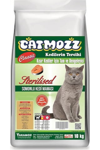 Catmozz Classic Sterilised Somonlu Kısırlaştırılmış Yetişkin Kedi Maması 10 KG