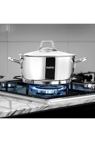 Nehir Silver 20 Cm Derin Tencere - Paslanmaz Çelik Tencere Gri