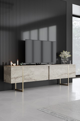 Luxe Gold Demir Ayaklı Traverten Tv Ünitesi Tv Sehpası Traverten - Altın