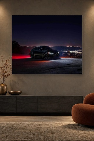Fida Gece Şehir Işıklarında Siyah Bmw M3 Canvas Tablo