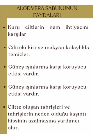 Nemlendirici Ve Besleyici Doğal Aloe Vera Sabunu Ciltler Için Katkısız Sabun 100gr