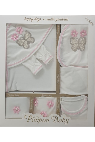 Papyon Baby Kids Petite Ponponbaby Yeniğdoğan 0-3 Ay Kelebek Desenli İncili 10 Par Açık Pembe