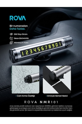 Rova Nmr101 Araç İçi Park Telefon Numaratörü Cam Kırıcı Ve Emniyet Kemeri Kesicili 1 Set