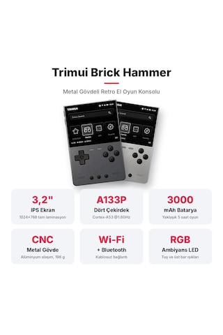 Trimui Brick Hammer Retro El Konsolu - 128GB Gri