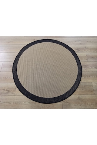 Çam Halı Sisal 9716 Bej / Siyah Bordürlü Daire Jüt Sisal Kilim - 160x160